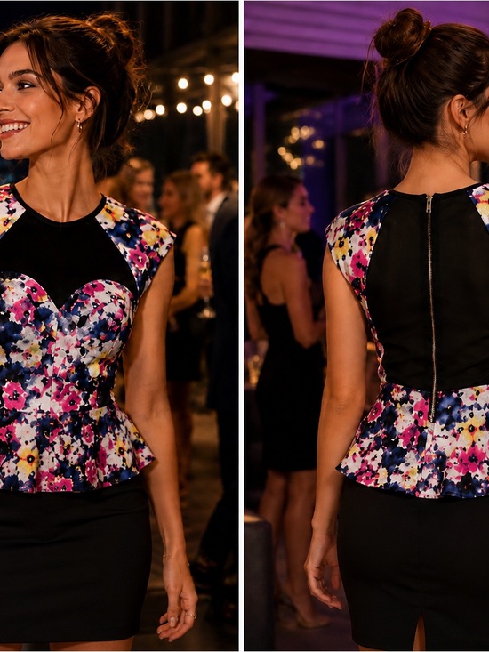 Material Girl Tops - Material Girl Floral Print Dress with Black Mesh Bodice